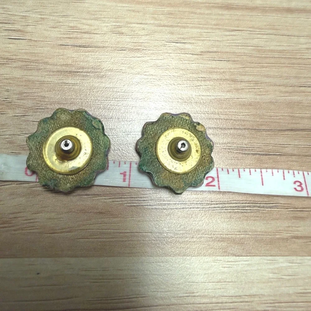 Vintage Handmade Ceramic Scalloped Stud Earrings Multicolor Glazed Abstract 1in